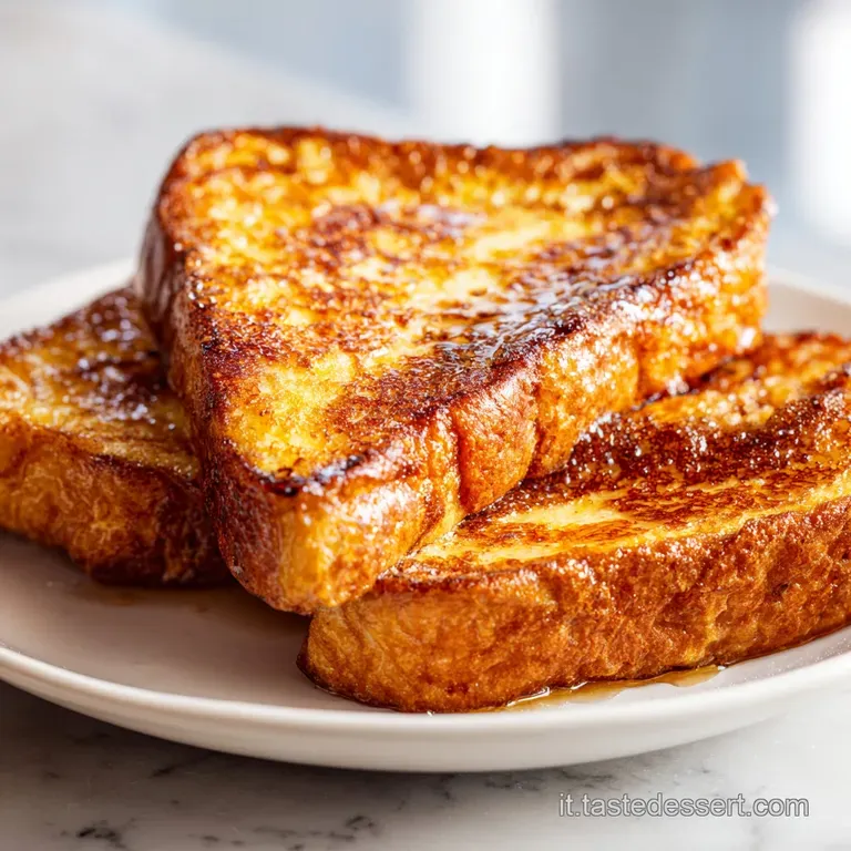 Two slices of perfectly browned, buttery fried bread served on a clean white plate. Glistening and ready to eat, simple el...