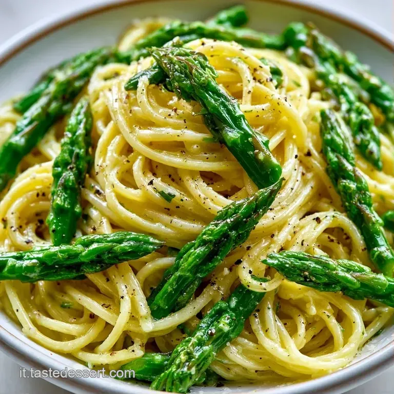 Pasta cremosa disposta con cura in un piatto bianco, con una salsa verde vellutata e un filo d'olio dorato lucente.