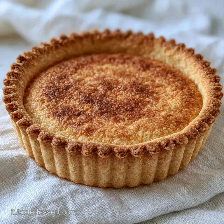 Fetta di dolce dorato su piatto bianco, con briciole croccanti e un cuore di confettura rossa densa e brillante.