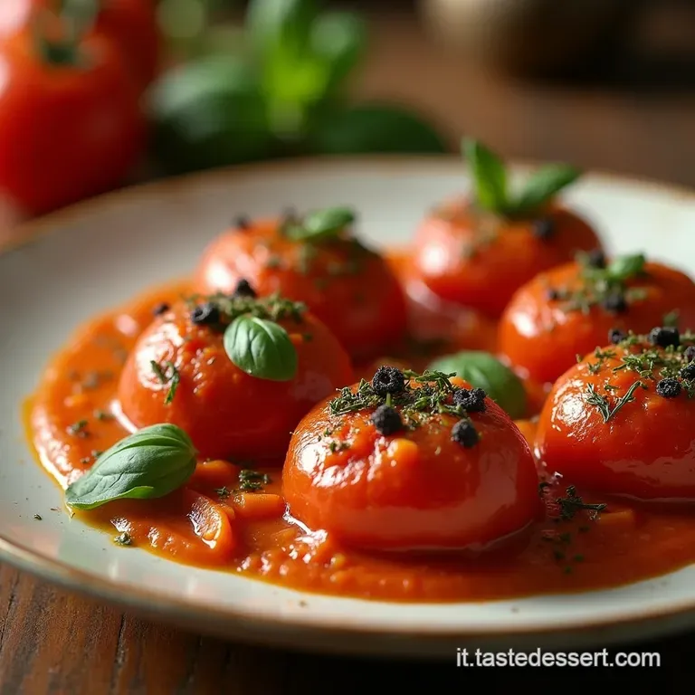 Pomodori Al Forno Profumo Di Liguria Gratinati Con Olive Taggiasche E Basilico Fresco presentation