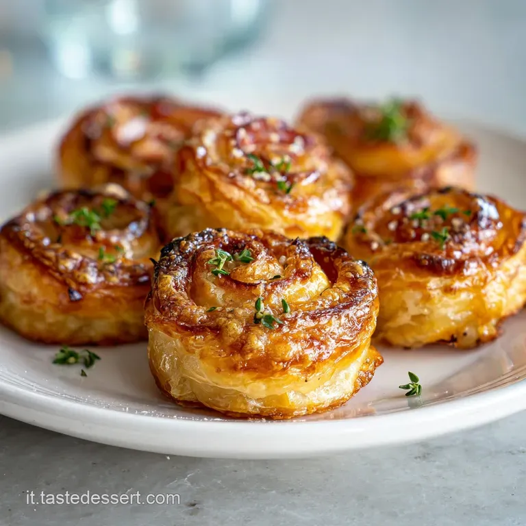 Delicate rose sfoglia pastry artfully arranged on a plate, salami peeking through layers, a savory Italian appetizer.