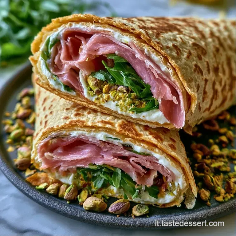 Rotolini di pasta tostata disposti con cura su un piatto bianco, con una salsa vellutata e un filo d'olio lucido.