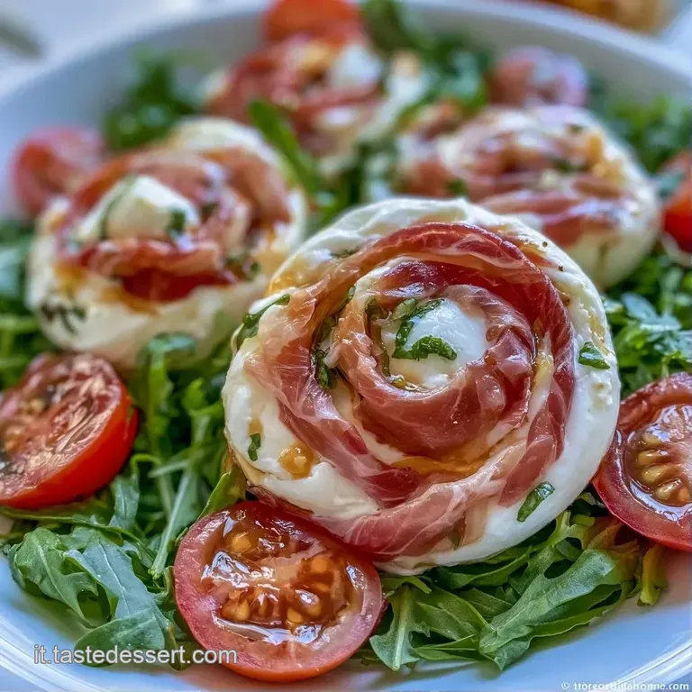 Fettine di rotolo bianco e rosato disposte con cura su piatto moderno, ornate da foglioline di basilico verde fresco.