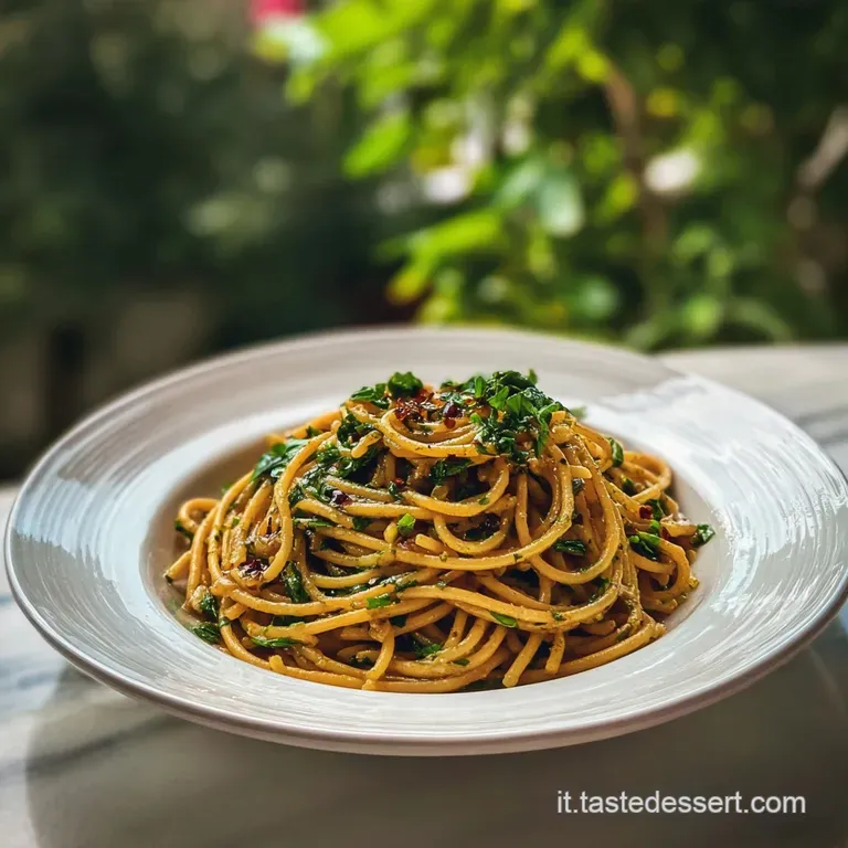 A twirled nest of bright yellow spaghetti, sprinkled with herbs, presented on a white plate, hinting at creamy richness.