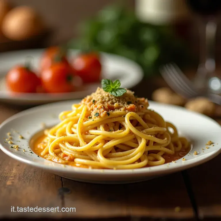 Spaghetti Alla Norma Bianca Con Pomodorini Confit presentation