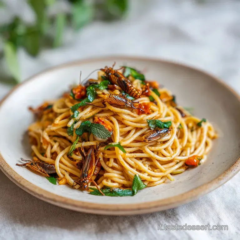 A swirl of pale pasta topped with delicate shrimp and vibrant green herbs, presented on a bright white plate.