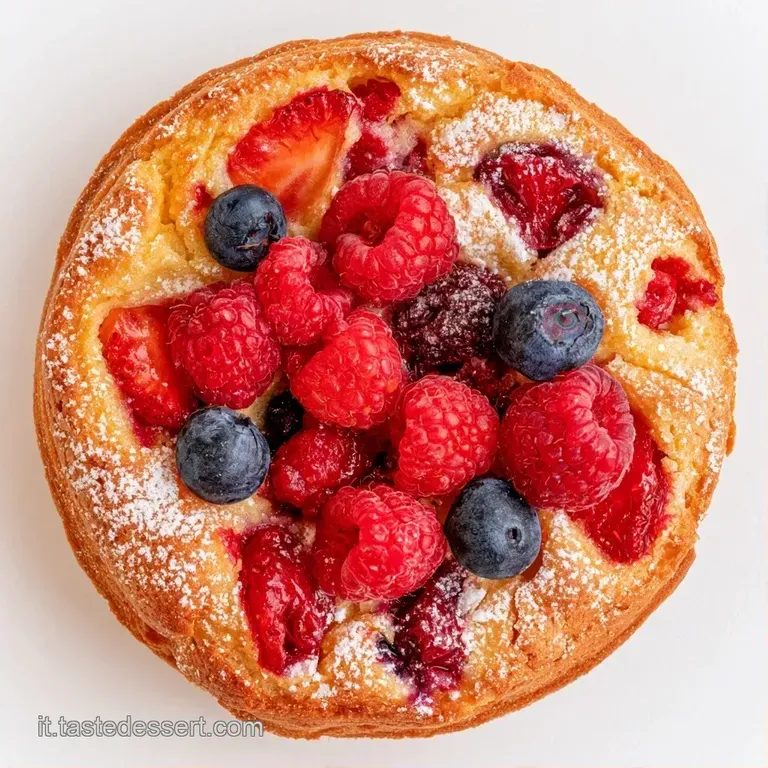 Una fetta di torta soffice su un piatto bianco, guarnita con yogurt vellutato e pezzetti di mango e kiwi giallo e verde.