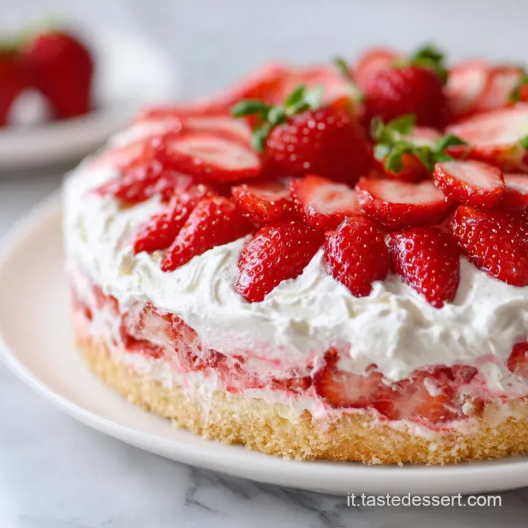A single slice of a festive number cake, showcasing delicate cream swirls and bright red strawberries on a white plate.