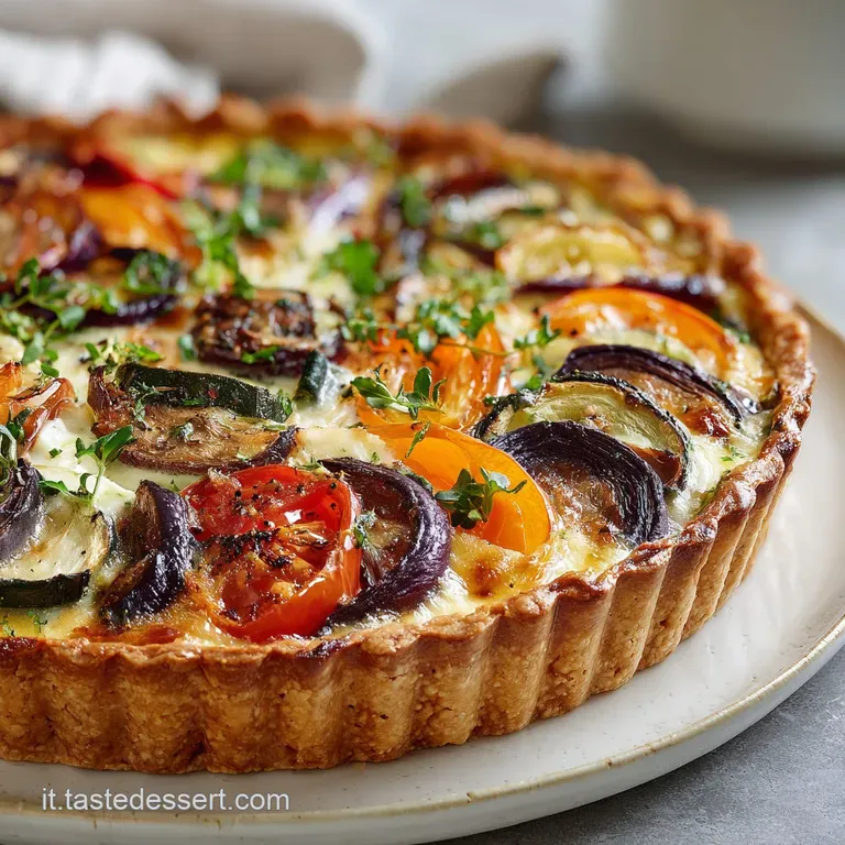 Slice of Torta Salata on a plate, revealing a creamy ricotta filling and a crisp, golden crust, hinting at warmth.