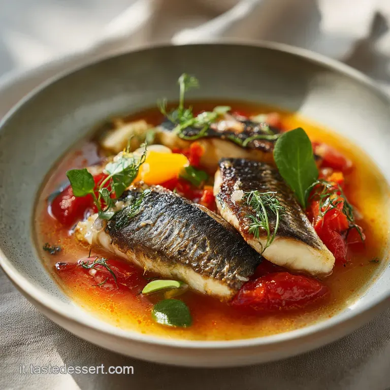 Elegant seafood stew: perfectly plated, glistening mussels and clams peek from a vivid broth, garnished with bright parsley.